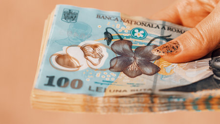 Romanian LEI Currency Banknote. RON Money European Currencyの写真素材