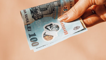 Romanian LEI Currency Banknote. RON Money European Currencyの写真素材