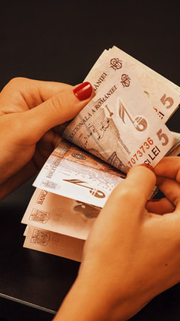 Romanian LEI Currency Banknote. RON Money European Currencyの写真素材