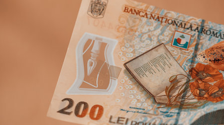 Romanian LEI Currency Banknote. RON Money European Currencyの写真素材
