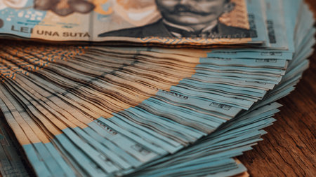 Romanian LEI Currency Banknote. RON Money European Currencyの写真素材