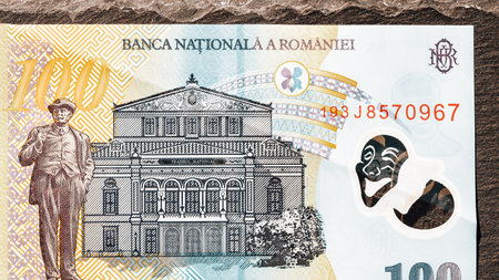Romanian LEI Currency Banknote. RON Money European Currencyの写真素材