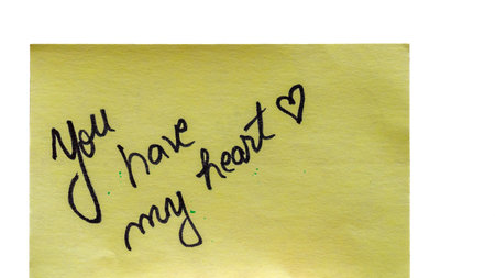 You have my heart handwriting text close up isolated on yellow paper with copy space.の写真素材
