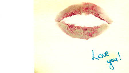 Love you handwriting text close up isolated on yellow paper with copy space.の写真素材