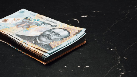 Romanian LEI Currency Banknote. RON Money European Currencyの写真素材