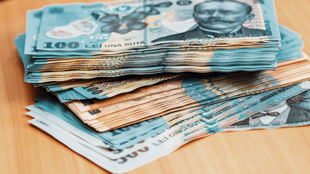 Romanian LEI Currency Banknote. RON Money European Currencyの写真素材