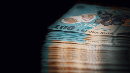 Romanian LEI Currency Banknote. RON Money European Currencyの写真素材