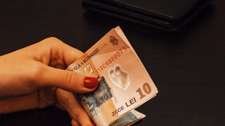 Romanian LEI Currency Banknote. RON Money European Currencyの写真素材