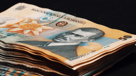 Romanian LEI Currency Banknote. RON Money European Currencyの写真素材