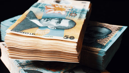 Romanian LEI Currency Banknote. RON Money European Currencyの写真素材