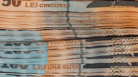Romanian LEI Currency Banknote. RON Money European Currencyの写真素材