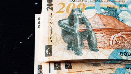 Romanian LEI Currency Banknote. RON Money European Currencyの写真素材