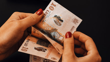 Romanian LEI Currency Banknote. RON Money European Currencyの写真素材