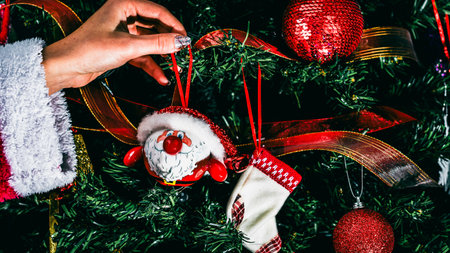 Christmas decorations. Colorful Christmas lights backgroundの写真素材
