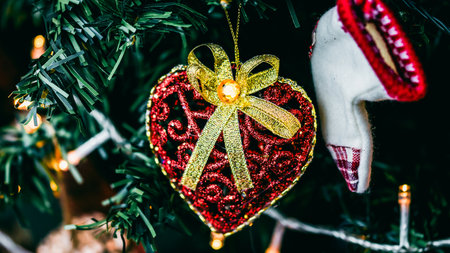 Christmas decorations. Colorful Christmas lights backgroundの写真素材