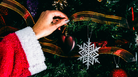 Christmas decorations. Colorful Christmas lights backgroundの写真素材