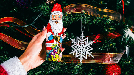 Christmas decorations. Colorful Christmas lights backgroundの写真素材