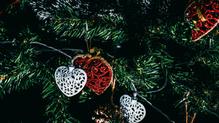 Christmas decorations. Colorful Christmas lights backgroundの写真素材