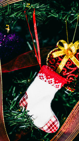 Christmas decorations. Colorful Christmas lights backgroundの写真素材