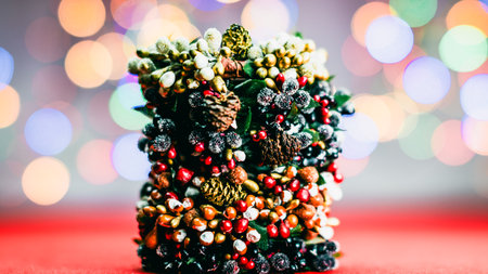 Christmas decorations. Colorful Christmas lights backgroundの写真素材
