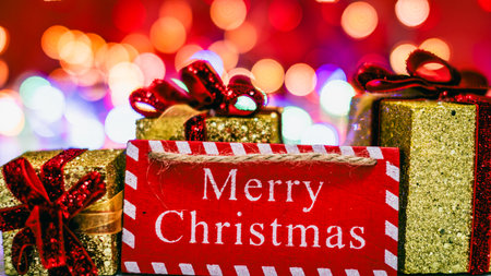 Christmas decorations. Colorful Christmas lights backgroundの写真素材