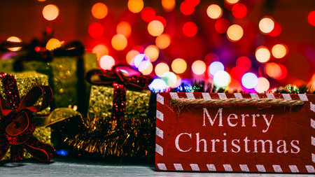 Christmas decorations. Colorful Christmas lights backgroundの写真素材