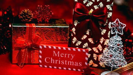 Christmas decorations. Colorful Christmas lights backgroundの写真素材