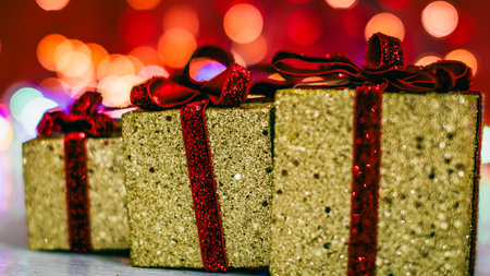 Christmas decorations. Colorful Christmas lights backgroundの写真素材