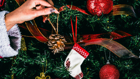 Christmas decorations. Colorful Christmas lights backgroundの写真素材
