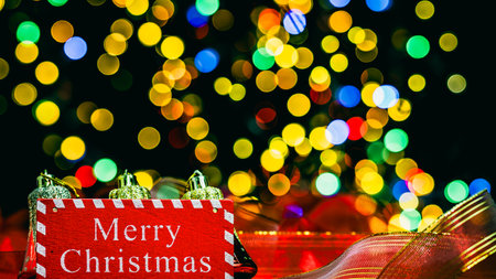 Christmas decorations. Colorful Christmas lights backgroundの写真素材