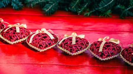 Christmas decorations. Colorful Christmas lights backgroundの写真素材