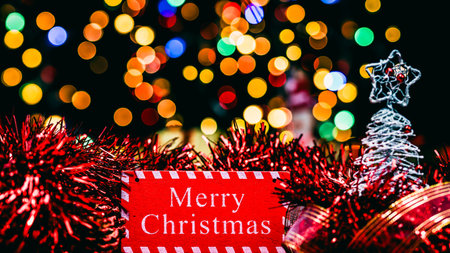Christmas decorations. Colorful Christmas lights backgroundの写真素材