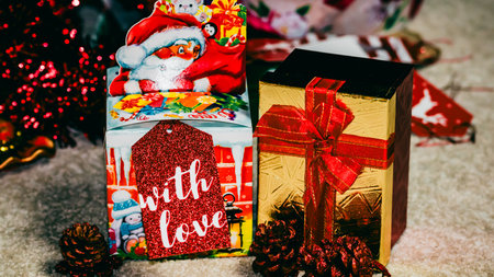 Christmas decorations. Colorful Christmas lights backgroundの写真素材