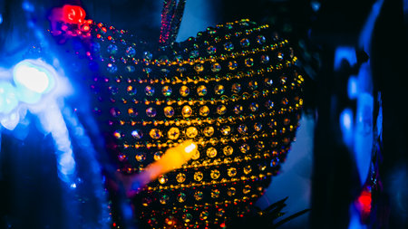 Christmas decorations. Colorful Christmas lights backgroundの写真素材