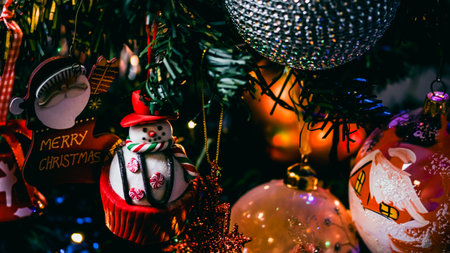 Christmas decorations. Colorful Christmas lights backgroundの写真素材