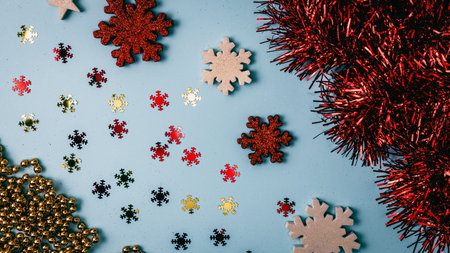 Christmas decorations. Colorful Christmas lights backgroundの写真素材