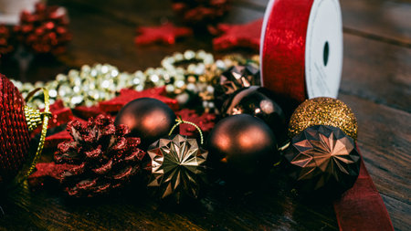 Christmas decorations. Colorful Christmas lights backgroundの写真素材