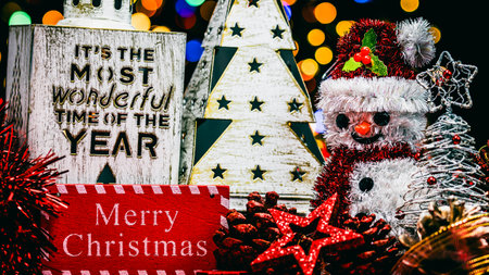 Christmas decorations. Colorful Christmas lights backgroundの写真素材