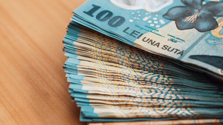 Romanian LEI Currency Banknote. RON Money European Currencyの写真素材