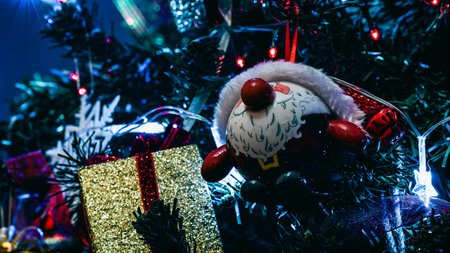 Christmas decorations. Colorful Christmas lights backgroundの写真素材