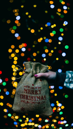 Christmas decorations. Colorful Christmas lights backgroundの写真素材