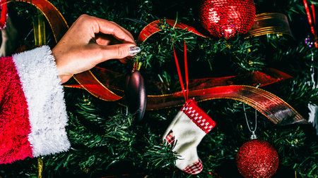 Christmas decorations. Colorful Christmas lights backgroundの写真素材