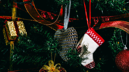 Christmas decorations. Colorful Christmas lights backgroundの写真素材