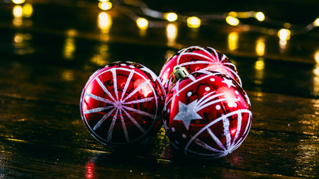 Christmas decorations. Colorful Christmas lights backgroundの写真素材