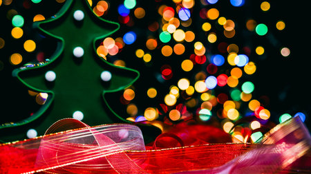 Christmas decorations. Colorful Christmas lights backgroundの写真素材