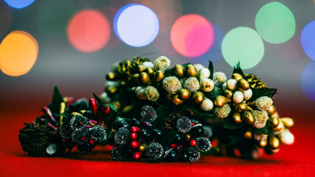 Christmas decorations. Colorful Christmas lights backgroundの写真素材