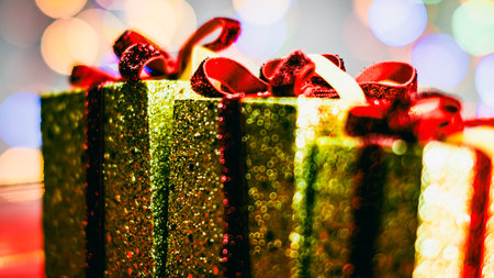 Christmas decorations. Colorful Christmas lights backgroundの写真素材