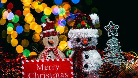 Christmas decorations. Colorful Christmas lights backgroundの写真素材
