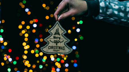 Christmas decorations. Colorful Christmas lights backgroundの写真素材