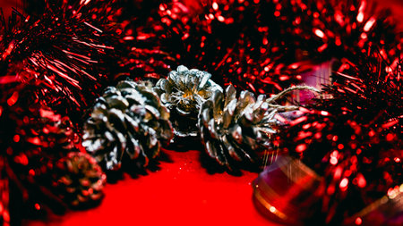 Christmas decorations. Colorful Christmas lights backgroundの写真素材